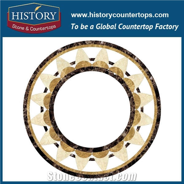 Dark and Light Emperador, White Jade, Cream Marfil Beige Marble Stone Designs Water Jet Cutting Mosaic Tiles Inlay Floor Round Flower Medallions