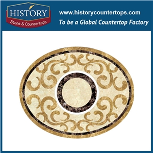 Dark and Light Emperador, White Jade, Cream Marfil Beige Marble Stone Designs Water Jet Cutting Mosaic Tiles Inlay Floor Round Flower Medallions