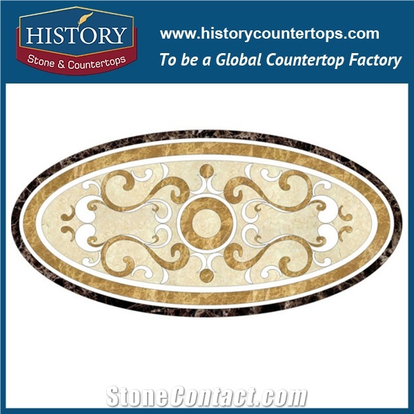Dark and Light Emperador, White Jade, Cream Marfil Beige Marble Stone Designs Water Jet Cutting Mosaic Tiles Inlay Floor Round Flower Medallions
