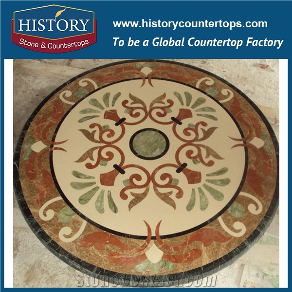 Dark and Light Emperador, White Jade, Cream Marfil Beige Marble Stone Designs Water Jet Cutting Mosaic Tiles Inlay Floor Round Flower Medallions