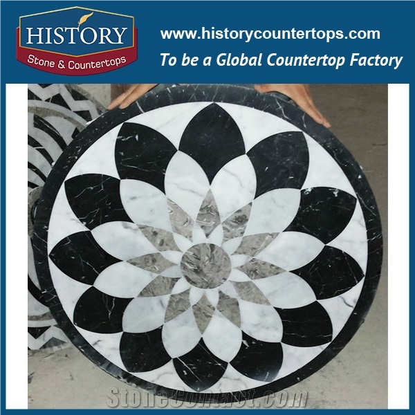 Dark and Light Emperador, White Jade, Cream Marfil Beige Marble Stone Designs Water Jet Cutting Mosaic Tiles Inlay Floor Round Flower Medallions