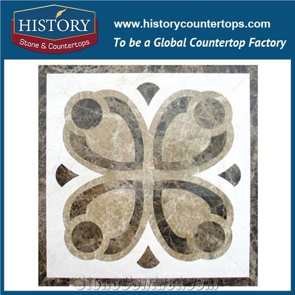 Dark and Light Emperador, White Jade Marble Cnc Water Jet Sicis Mosaic Tiles Square Clover Designs Floor Paving Natural Stone Medallions