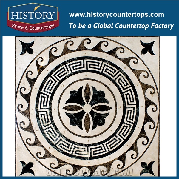 Dark and Light Emperador, White Jade Marble Cnc Water Jet Sicis Mosaic Tiles Square Clover Designs Floor Paving Natural Stone Medallions