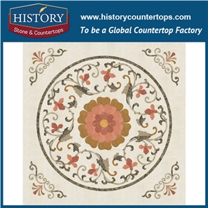 Dark Emperador, Cream Marfil Beige Marble Stone Designs Cnc Water Jet Cutting Mosaic Tiles Arts Square Florence Floor Paving Medallions
