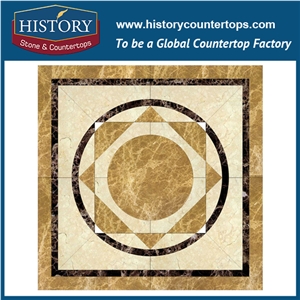 Dark Emperador, Cream Marfil Beige Marble Stone Designs Cnc Water Jet Cutting Mosaic Tiles Arts Square Florence Floor Paving Medallions