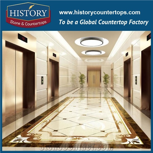 Dark Emperador, Cream Marfil Beige Marble Water Jet Cut Floor Covering Mosaic Creative Edge Tiles Rectangular Diamond Pictures Florence Medallions