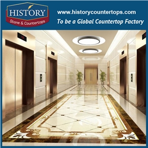 Dark Emperador, Cream Marfil Beige Marble Water Jet Cut Floor Covering Mosaic Creative Edge Tiles Rectangular Diamond Pictures Florence Medallions