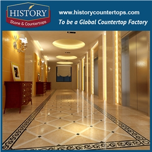 Dark Emperador, Cream Marfil Beige Marble Water Jet Cut Floor Covering Mosaic Creative Edge Tiles Rectangular Diamond Pictures Florence Medallions