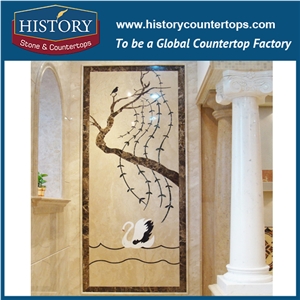 Dark Emperador, Cream Marfil Beige Marble Water Jet Cut Floor Covering Mosaic Creative Edge Tiles Rectangular Diamond Pictures Florence Medallions