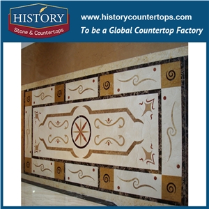 Dark Emperador, Cream Marfil Beige Marble Water Jet Cut Floor Covering Mosaic Creative Edge Tiles Rectangular Diamond Pictures Florence Medallions