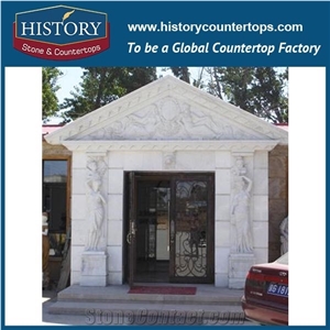 Decorative Pure White Marble Designs Freestanding Arch Door Surrounds with Women Statues, Main Gates Door Frames