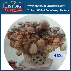 Different Shape Western Garden White and Red Stone Marble Flowerpots, Hand Carving Basket Flower Planters, Carved Fruits Of Vases