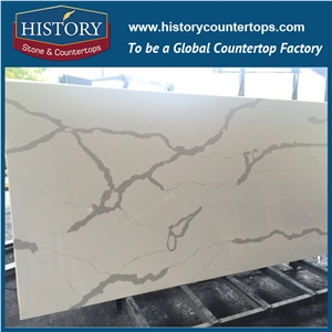 Engineer Imitation Marble Quartz Stone Tile and Slab in Calacatta Gold with High Polish Texture for Walling or Flooring and Sheeting