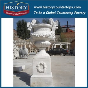 Exterior Flower Pots, Ornamental Garden Vases ,White Marble Round Big Size Landscaping Flowerpot Planters Display Stands in Hot Sale