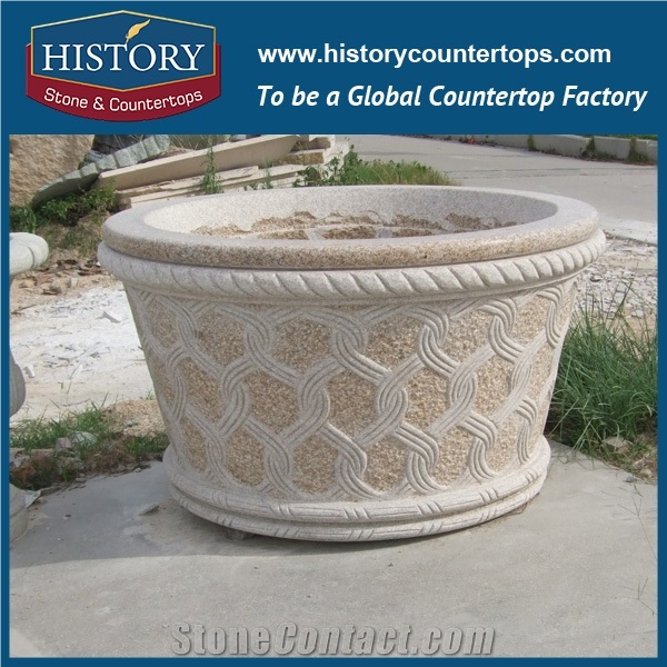 Exterior Flower Pots, Ornamental Garden Vases ,White Marble Round Big Size Landscaping Flowerpot Planters Display Stands in Hot Sale