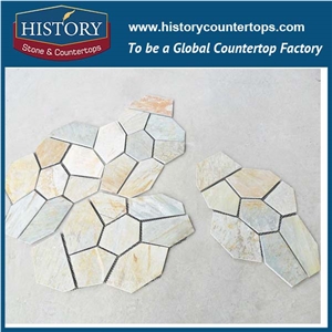 Golden Beige Color Slate Random Flagstones, Pool Surrounding Irregular Flagstone Pavers, Garden Flagstone Patio Pavers