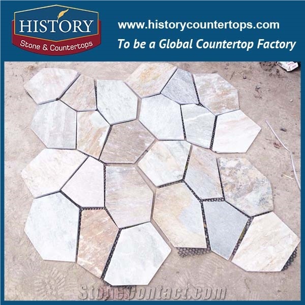 Golden Beige Color Slate Random Flagstones, Pool Surrounding Irregular Flagstone Pavers, Garden Flagstone Patio Pavers