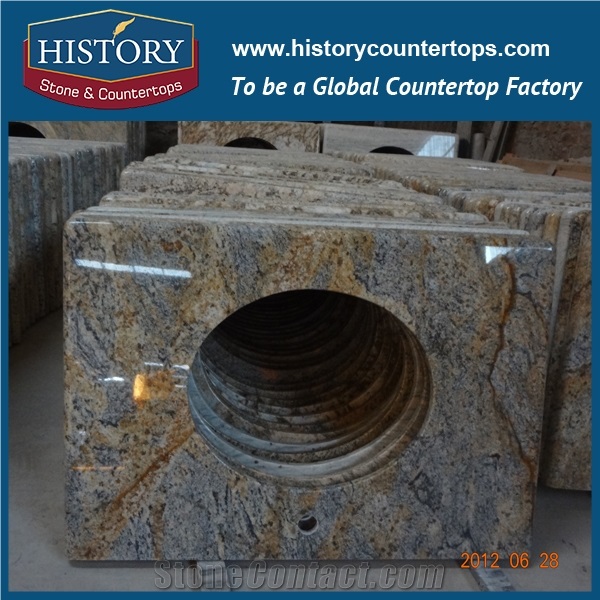 Golden Yellow Natural Granite with High Polished Solid Surface for Vanity Top Bath Countertops and Custom Bath Tops