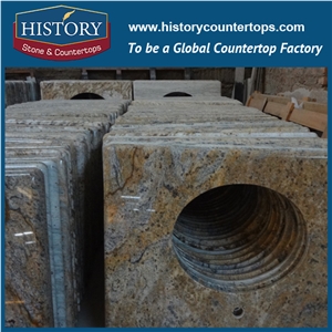 Golden Yellow Natural Granite with High Polished Solid Surface for Vanity Top Bath Countertops and Custom Bath Tops