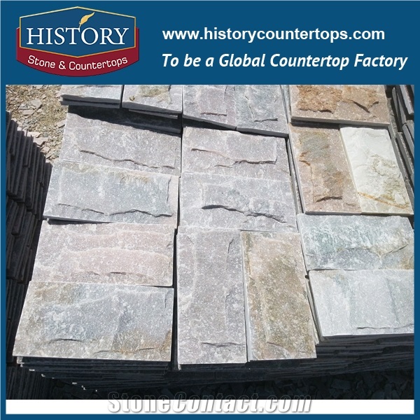 Green and Yellow Rustic Natural Mushroom Slate Stone for Villa, Garden Walling Decorations in China