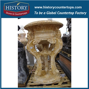 Green Color Marble Stone European Style Planters Pots Stands with Carving Flowers, Charming American Main Gates, Balcony Flowerpots
