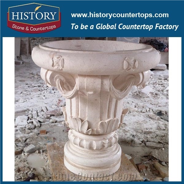 Grey Limestone Natural Stone Round Shape Planters Stands with Carved Chinese Dragons Pictures, Big Size Garden Flowerpots Molds