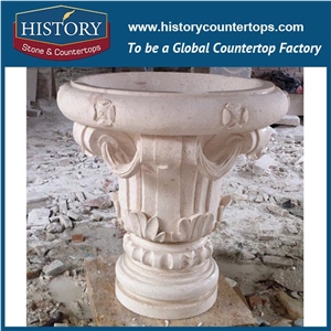 Grey Limestone Natural Stone Round Shape Planters Stands with Carved Chinese Dragons Pictures, Big Size Garden Flowerpots Molds
