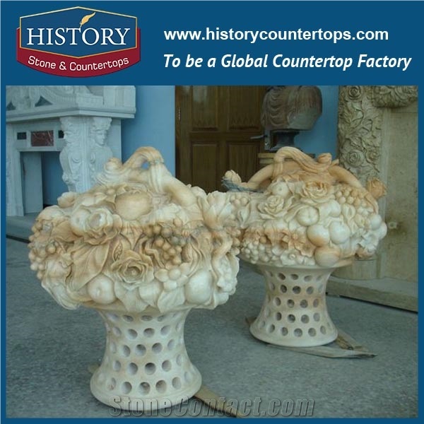 Grey Limestone Natural Stone Round Shape Planters Stands with Carved Chinese Dragons Pictures, Big Size Garden Flowerpots Molds