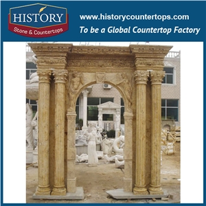 Hand Carved Beige Limestone Decorative Main Door Frame Designs with Girl Statue, Entrance Door Surrounds for House, Villa