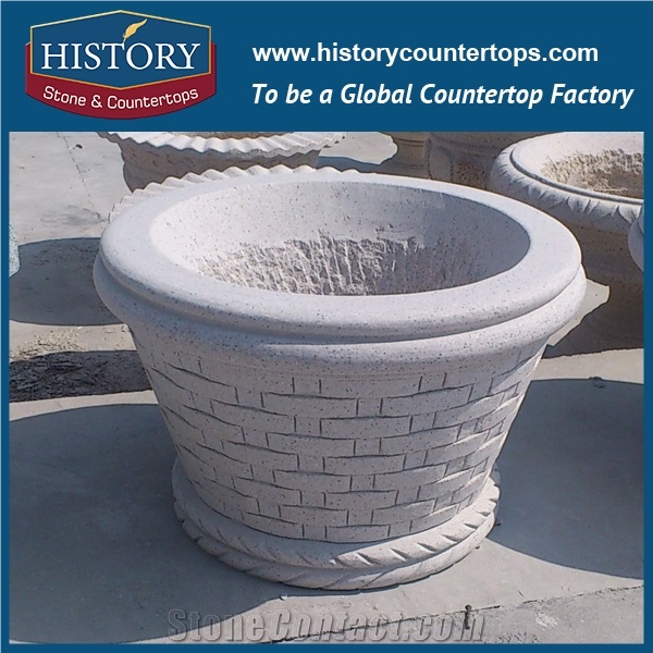 Hand Carved Grey G603 China Granite Stone Garden Decorative Flower Planters Boxes and Pots, Large Outdoor Flowerpot Display Stands