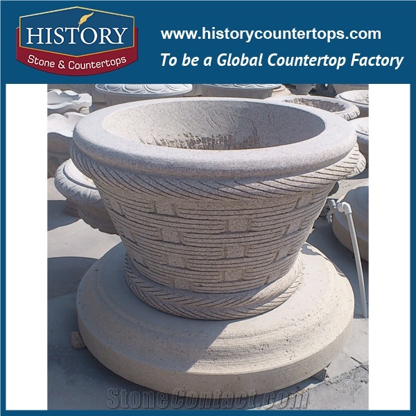Hand Carved Grey G603 China Granite Stone Garden Decorative Flower Planters Boxes and Pots, Large Outdoor Flowerpot Display Stands