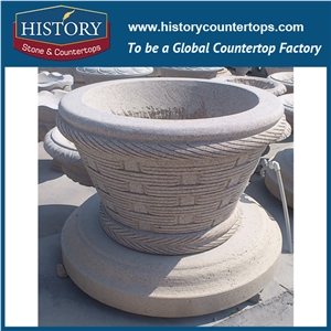 Hand Carved Grey G603 China Granite Stone Garden Decorative Flower Planters Boxes and Pots, Large Outdoor Flowerpot Display Stands