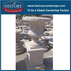 Hand Carved Grey G603 China Granite Stone Garden Decorative Flower Planters Boxes and Pots, Large Outdoor Flowerpot Display Stands