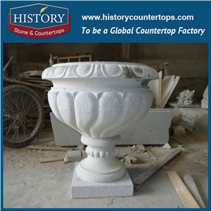 Hand Carved Grey G603 China Granite Stone Garden Decorative Flower Planters Boxes and Pots, Large Outdoor Flowerpot Display Stands