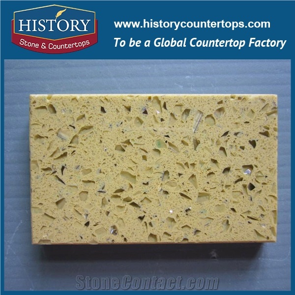 Harvest Yellow Historystone Cut-To-Size with Glossy Texture Shunning Tile and Slab Quartz Stone for Kitchen Countertops or Worktops.