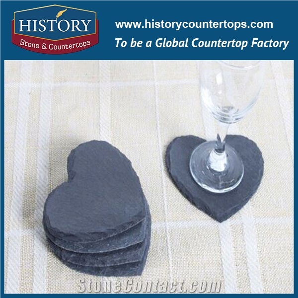 Heart Shape Black Slate Coasters for Sale, Cheap Black Plates, Kitchen Accessories, Utensils, Cookware