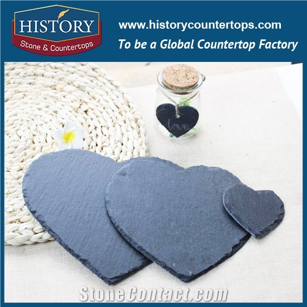 Heart Shape Black Slate Coasters for Sale, Cheap Black Plates, Kitchen Accessories, Utensils, Cookware