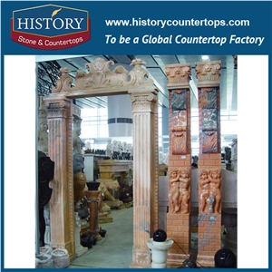 Highly Polishing Beige Marble Removable Carving Door Arch, Door Frames, Arts and Crafts Exterior Door Surrounds