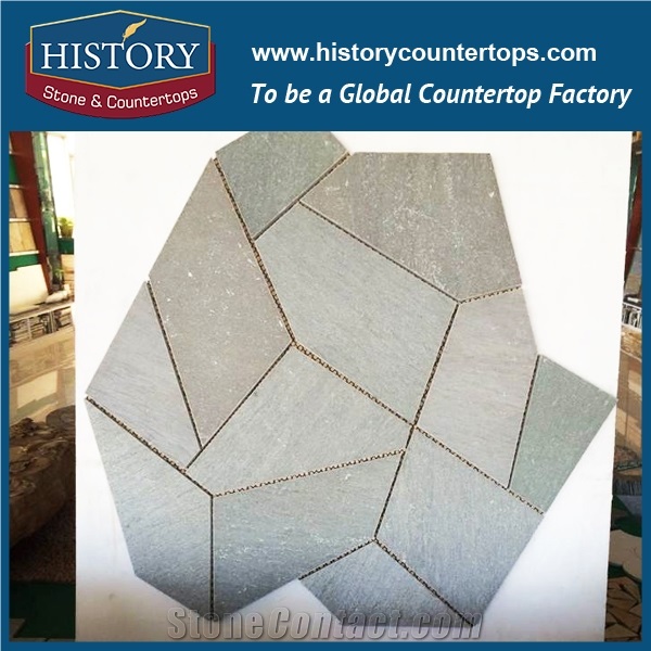 History Stone China Green Irregular Crazy Paving Random Flagstone for Walkway, Road, Slate Flagstone Wall Road