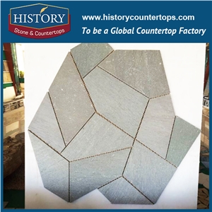 History Stone China Green Irregular Crazy Paving Random Flagstone for Walkway, Road, Slate Flagstone Wall Road