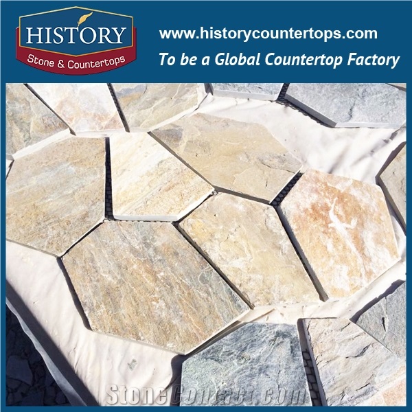 History Stone China Green Irregular Crazy Paving Random Flagstone for Walkway, Road, Slate Flagstone Wall Road