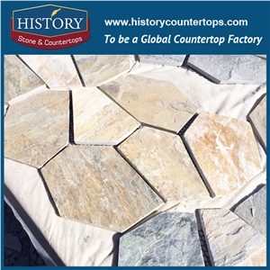 History Stone China Green Irregular Crazy Paving Random Flagstone for Walkway, Road, Slate Flagstone Wall Road