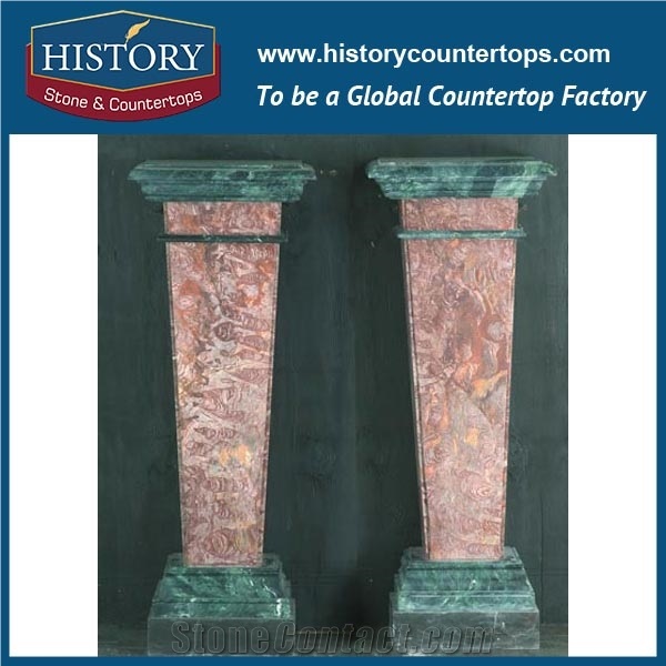 History Stone Chinese Beautiful Decoration Golden Yellow Marble Stone Carved Cultured Column with Floral Design Natural Gate Pillar
