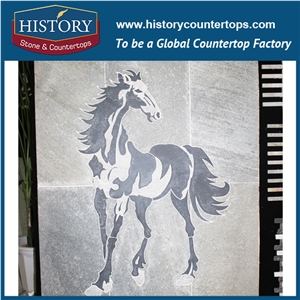 History Stone Grey Polished Surface Carbon Black Horse Pattern Medallion, Slate Patio Walkway Plaza Pavers, Garden Step Pavements