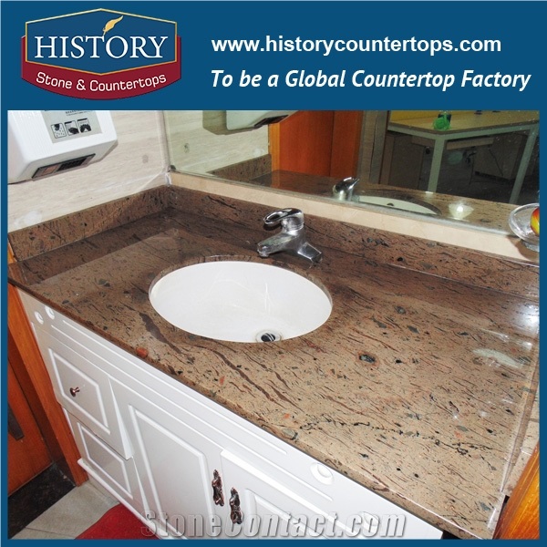 History Stone Hg218 Giallo Peacock Wholesale Laminated Bullnose Prefab Decorative Countertops, Vanity Tops & Table Tops for Indoor Construction