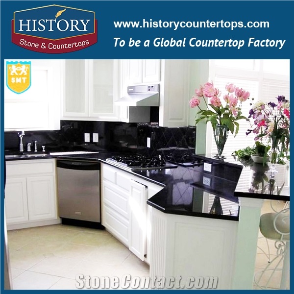 History Stone Hgj021 Galaxy Black Double Ogee Edge Customized Size Popular Decorative Solid Surface Countertops & Vanity Tops for Indoor Construction