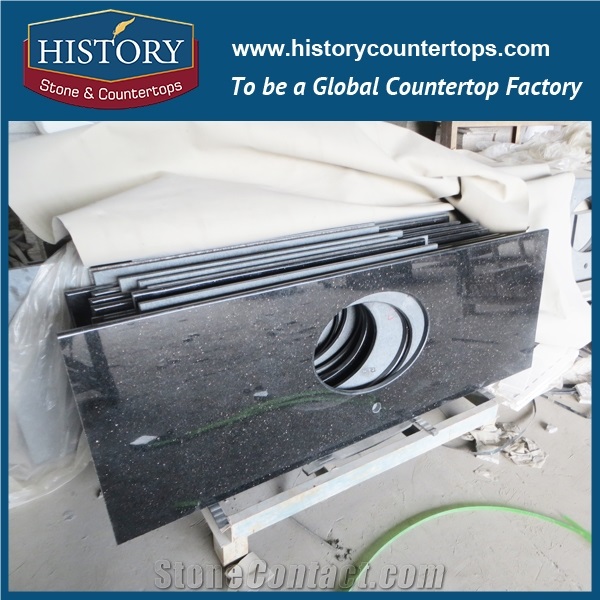 History Stone Hgj021 Galaxy Black Double Ogee Edge Customized Size Popular Decorative Solid Surface Countertops & Vanity Tops for Indoor Construction