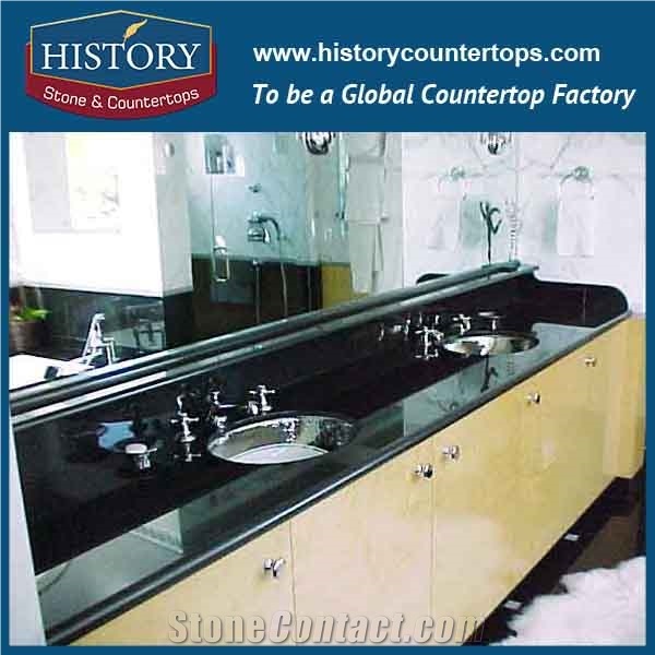 History Stone Hgj021 Galaxy Black Special Polished Prefab Size Countertop with Laminated Bullnose Edge Countertops & Bath Vanity Top Options by Price