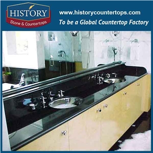 History Stone Hgj021 Galaxy Black Special Polished Prefab Size Countertop with Laminated Bullnose Edge Countertops & Bath Vanity Top Options by Price