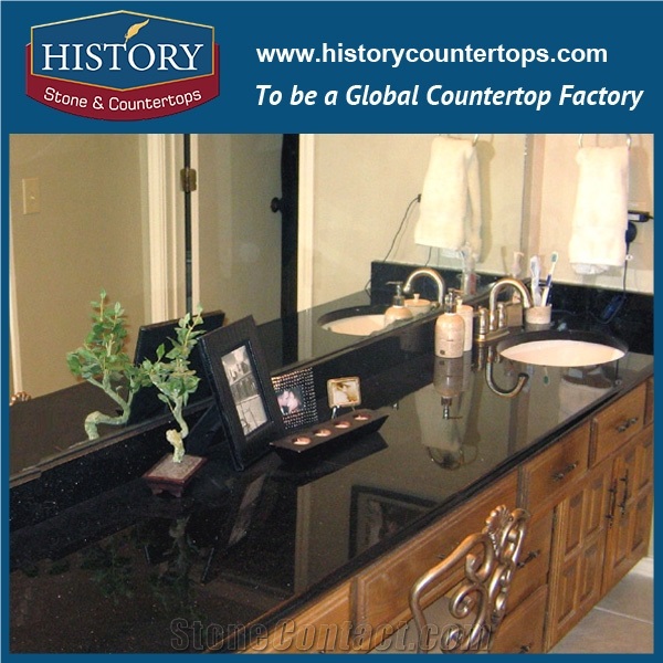 History Stone Hgj021 Galaxy Black Special Polished Prefab Size Countertop with Laminated Bullnose Edge Countertops & Bath Vanity Top Options by Price